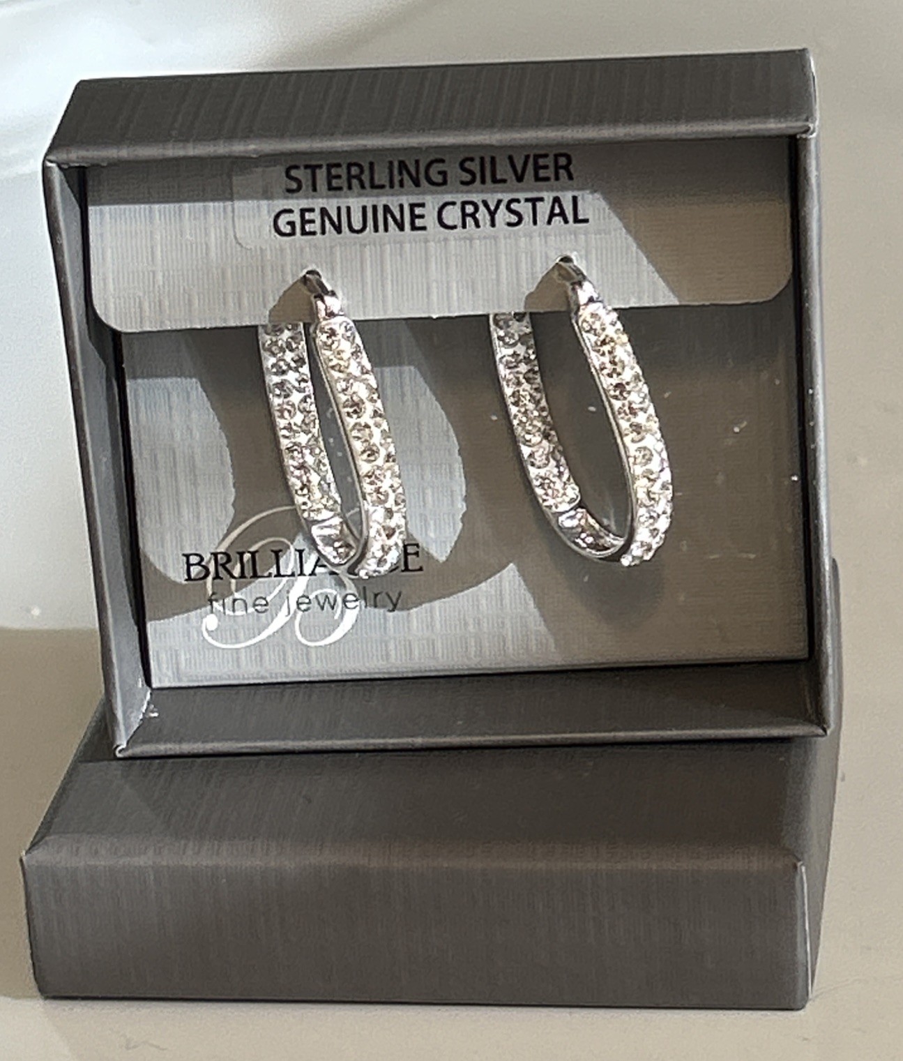 Brilliance Fine Jewelry 925 Sterling Silver Crystal Hoop Earrings, NEW IN BOX!