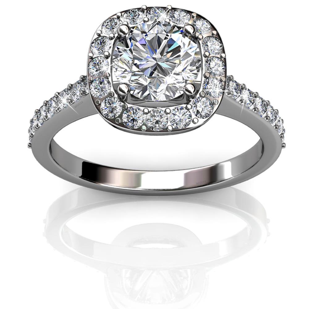 18K White Gold Plated Ring w/ Solitaire Design Crystals by Matashi (US Size #7)