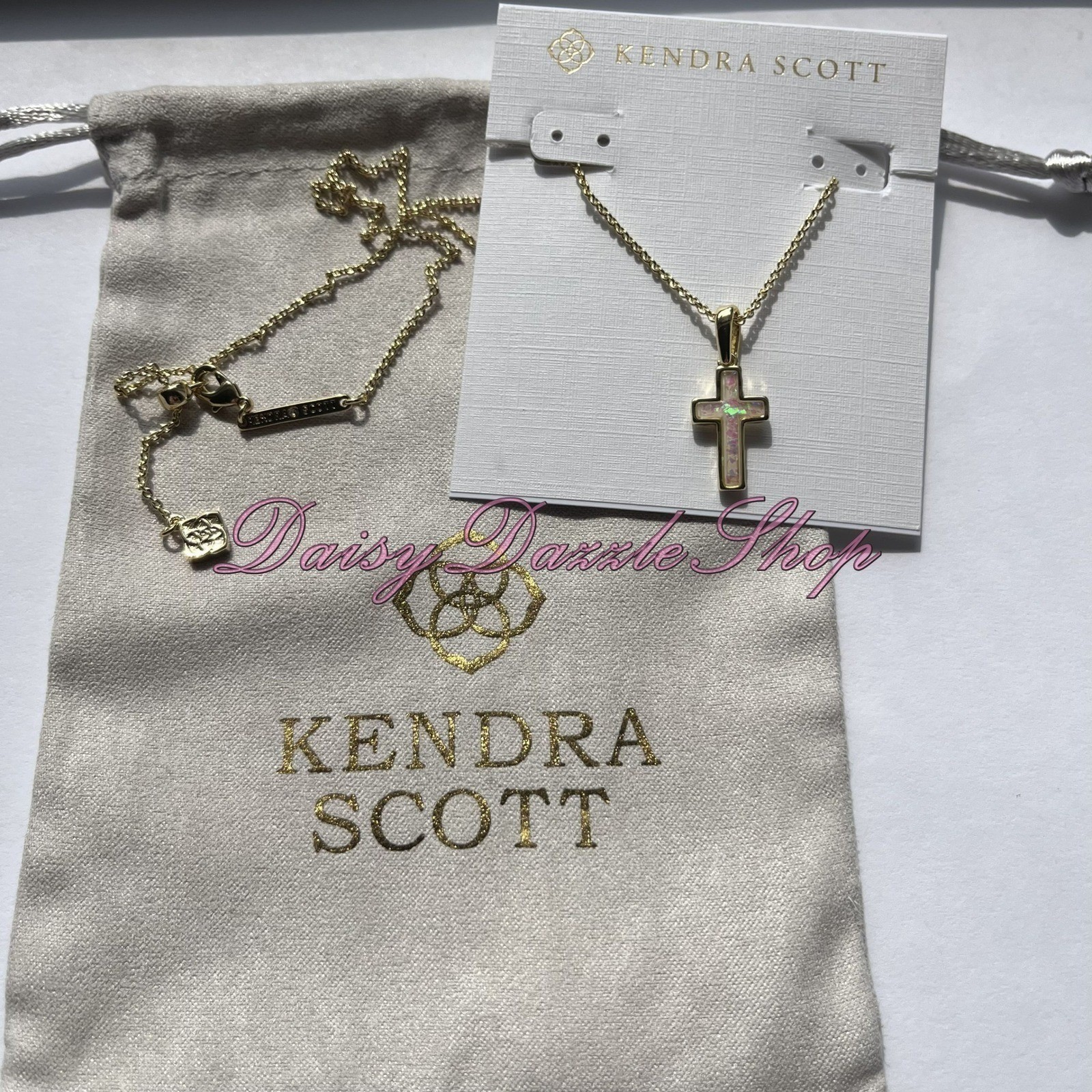 ✨Kendra Scott Cross Gold Pendant Necklace in White Kyocera Opal New ✨🕊️