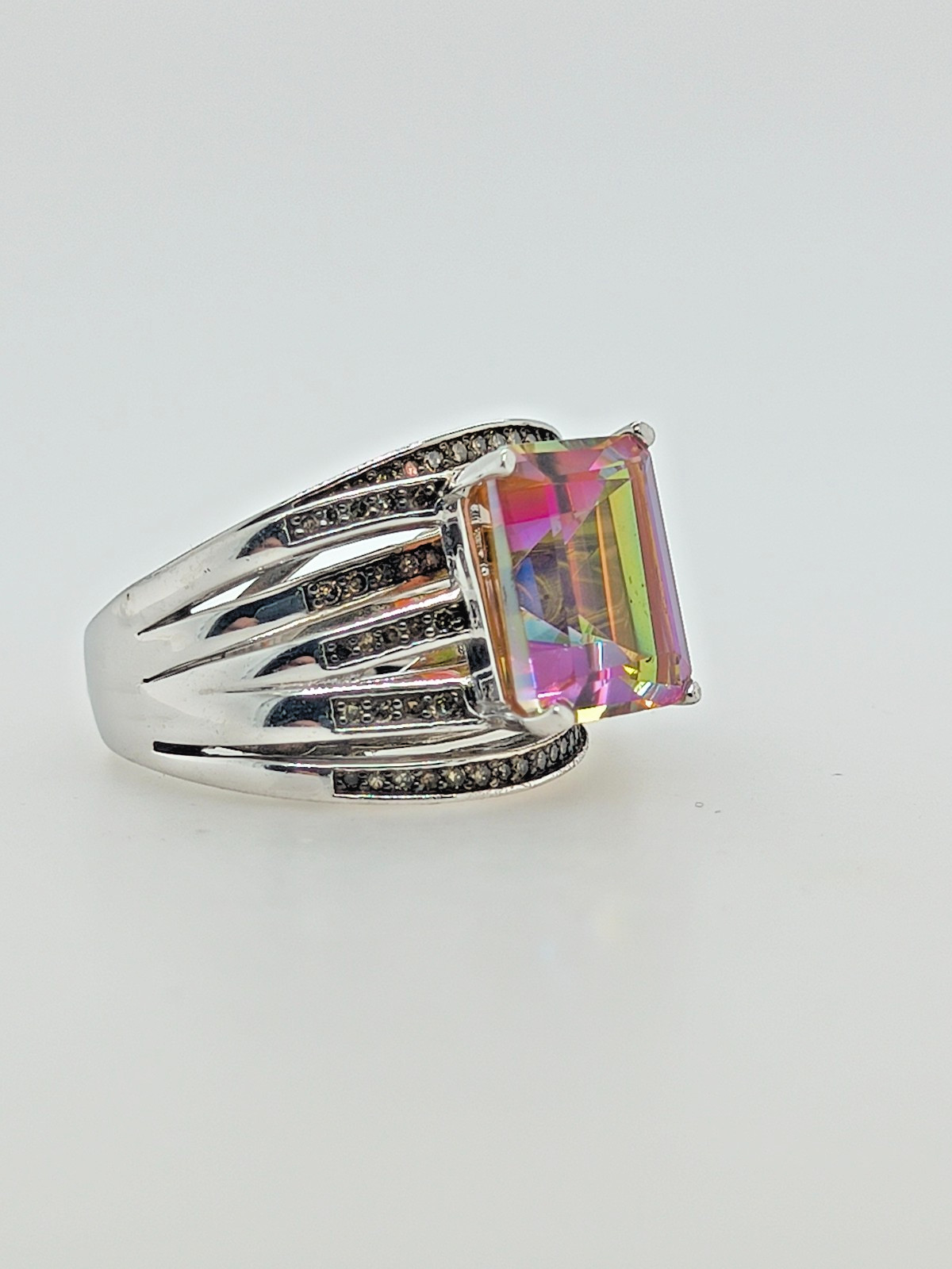 Sterling Silver Northern Lights Quartz Ring for Women Size 8