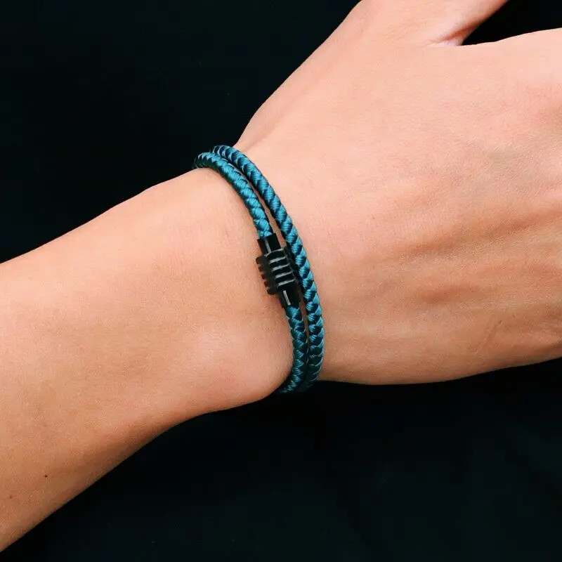 Stainless Steel Keel Rope Bracelet Men Double Layer Magnet Clasp Modern Jewelry