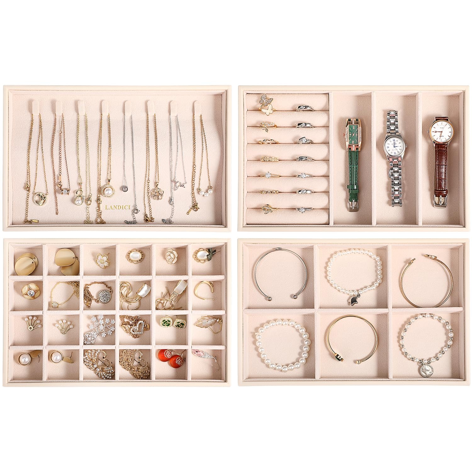 Jewelry Organizer Trays 10.23″ X 6.49″ X 4.92″ – Set of 4 PU Leather Storage