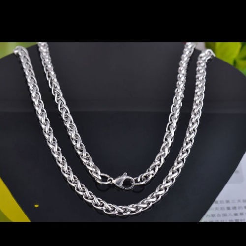 24″ MENS Stainless Steel Wheat Braided Chain Necklace 3mm