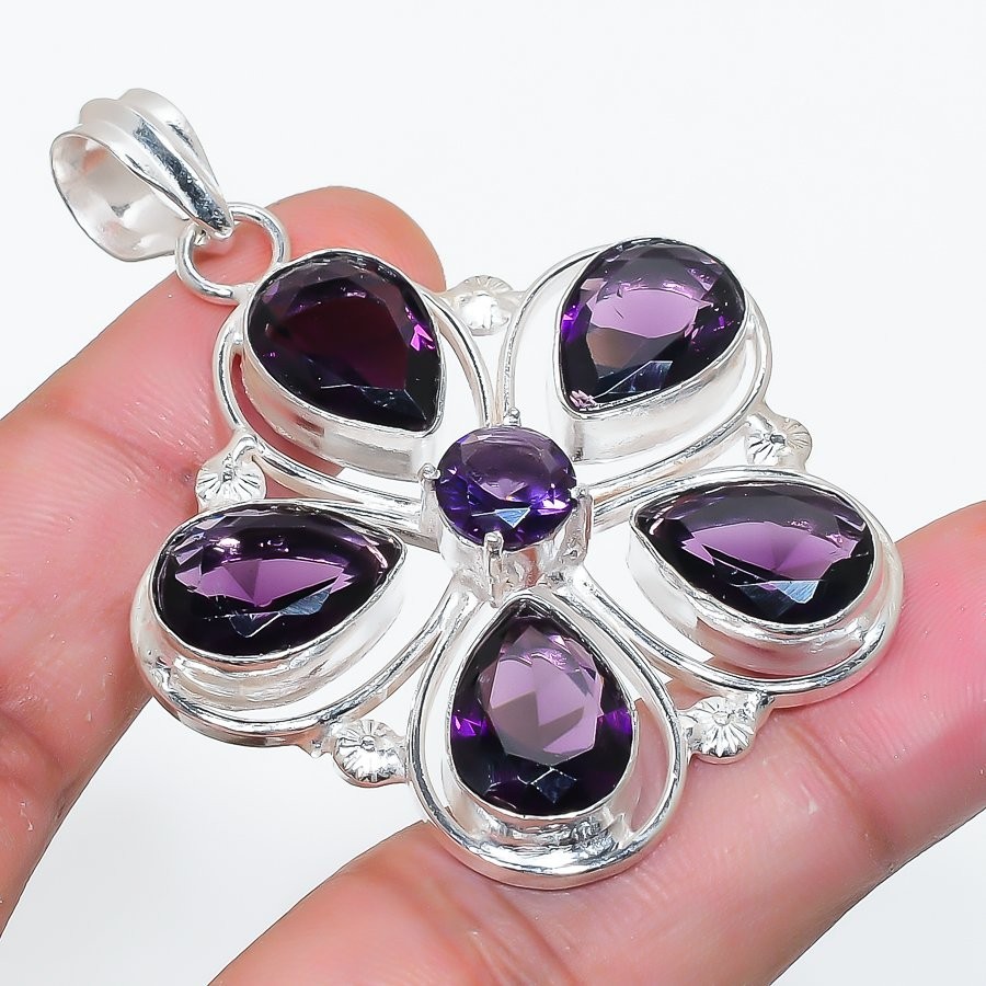 Purple Amethyst Gemstone Handmade 925 Sterling Silver Jewelry Pendant Size 2.20″