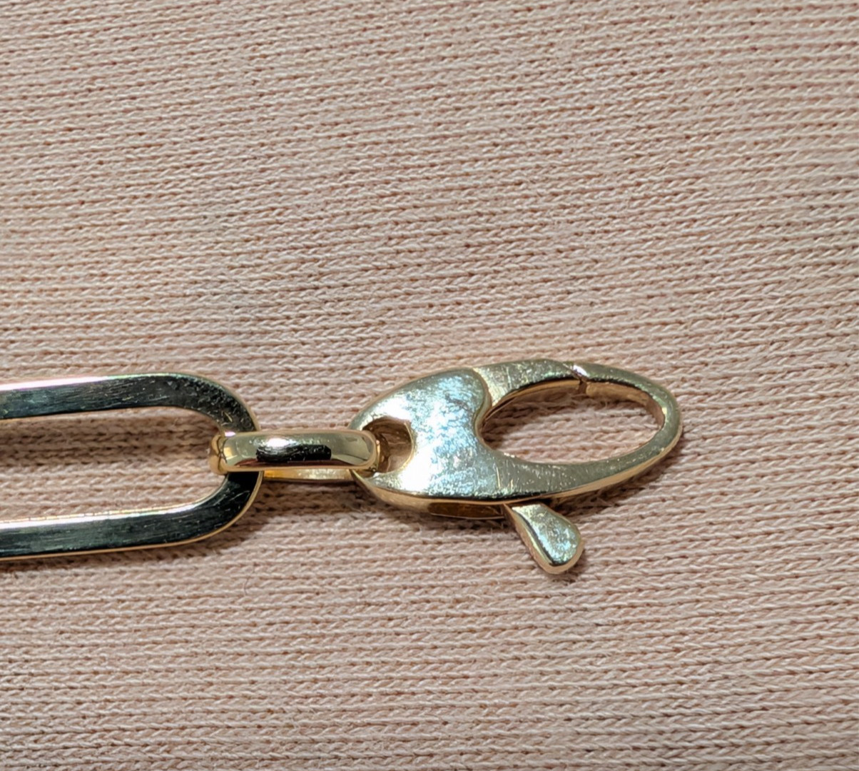 14k Yellow Gold Hollow Paperclip Link Bracelet 7″ 5.31g Never Worn Lobster Clasp