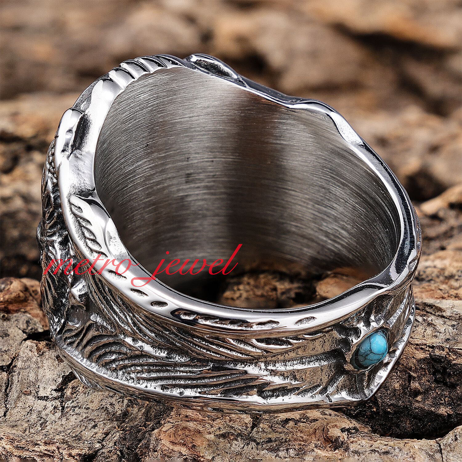 JXC Men’s Large Native Indian Turquoise Stone Eagle Biker Ring For Men Size 7-15
