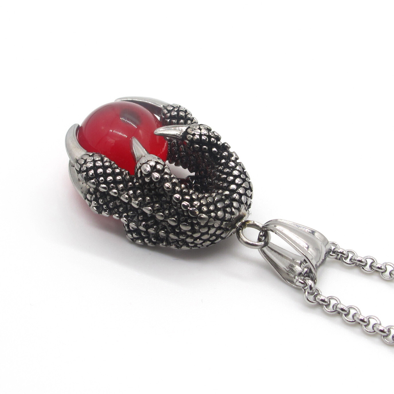 MENDEL Mens Daenerys Red Dragon Ball Claw Necklace Pendant Chain Stainless Steel