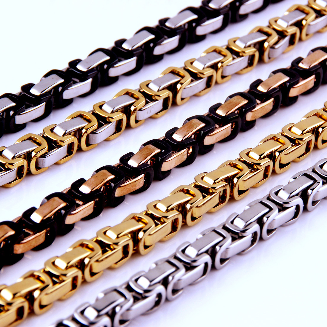 16~40″ 4/5/8mm 316L Stainless Steel Mens Womens Byzantine Box Chains Necklace