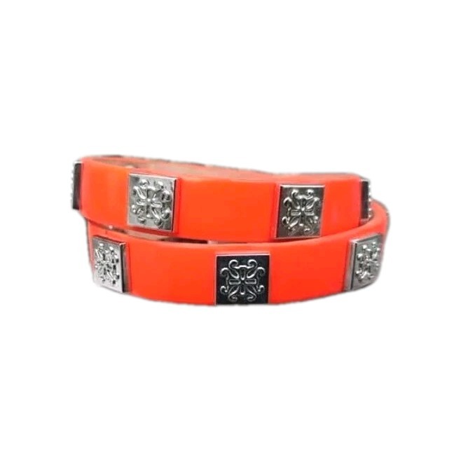 New Rustic Cuff Bracelet Neon Orange Leather Double Wrap Meagen Silver RC Logo