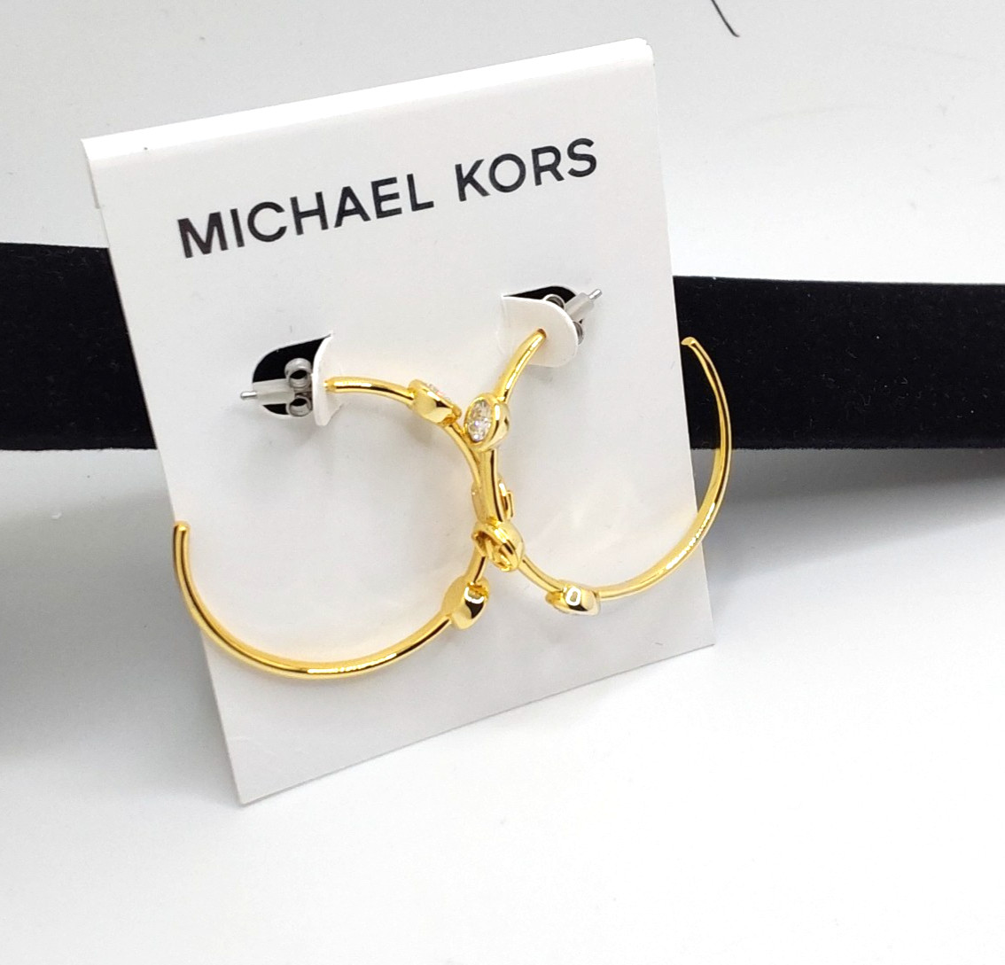 Michael Kors Evelyn Gold Tone Medium Open Hoop Earrings