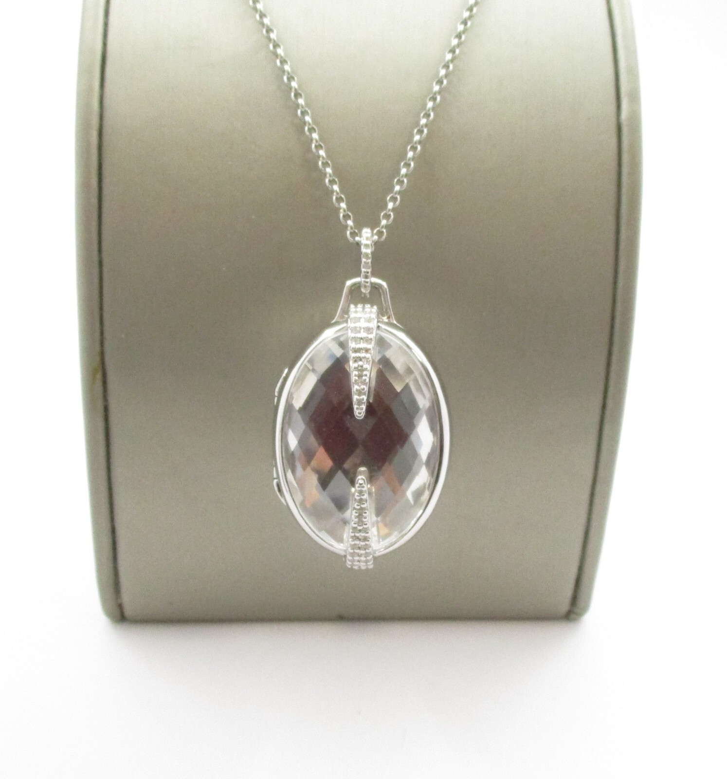 Monica Rich Kosann White Sapphire Rock Crystal Pendant/Locket Sterling Silver