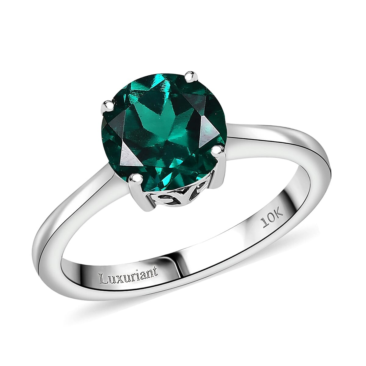 AAA Lab Grown Emerald 1.64 ctw Solitaire Ring in 10K White Gold Size 9.0