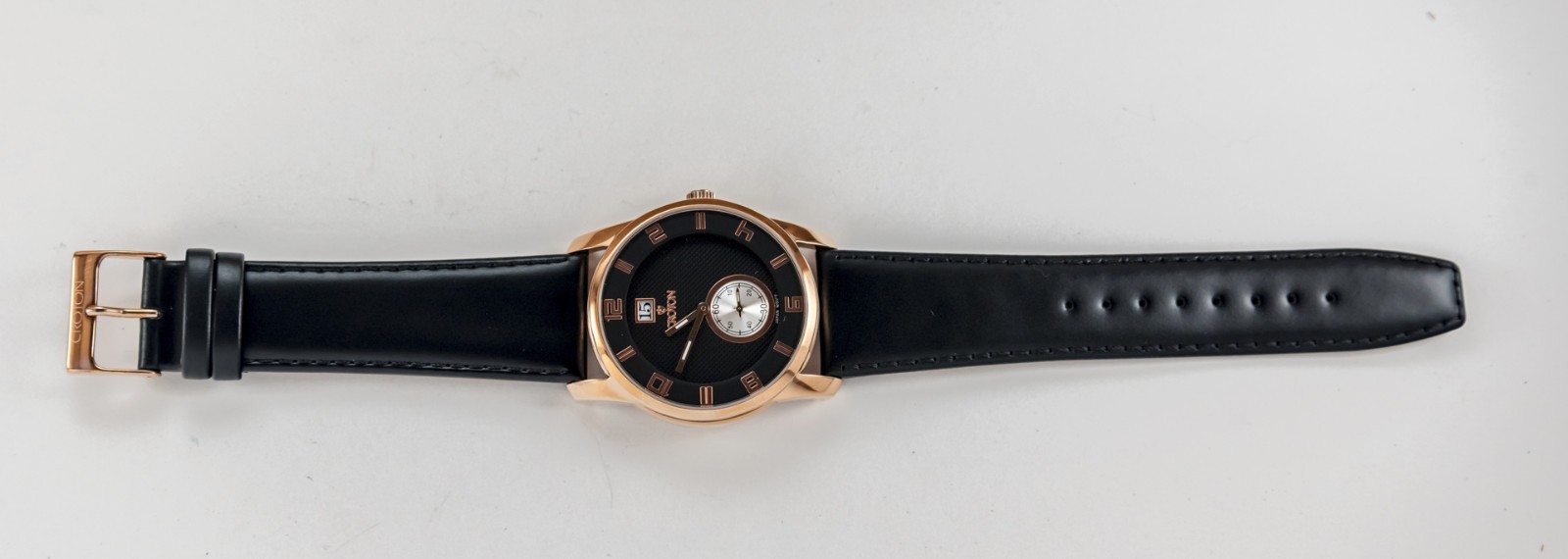 MEN’S CROTON WATCH Black and Gold with Black Leather Band