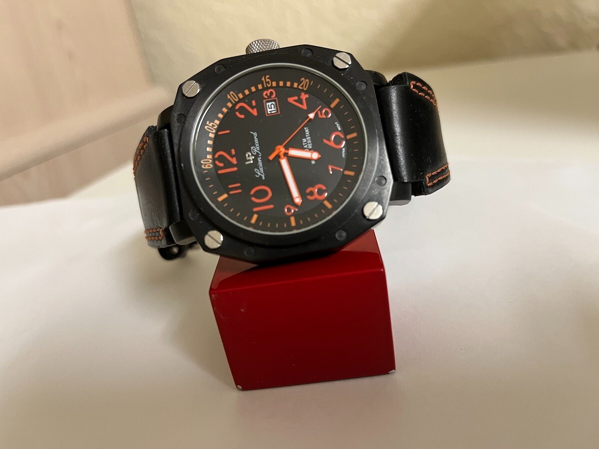 Lucien Piccard Men’s LP-281270R date at 3 black leather band watch