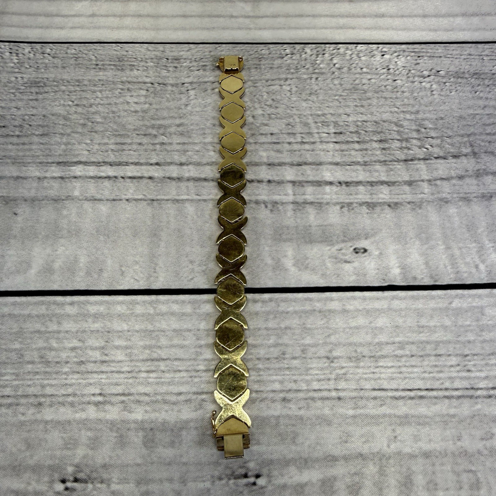 14k Yellow Gold XOXO Hugs & Kisses 7.5” Bracelet VTG 585 Stamped Maker Mark