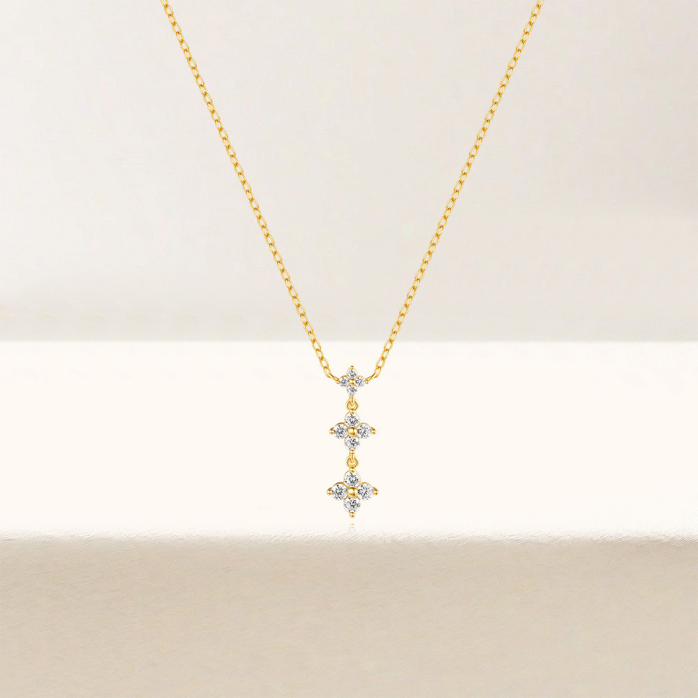 Gold Plated 925 Sterling Silver CZ Four Leaf Clover Pendant Necklace for Women