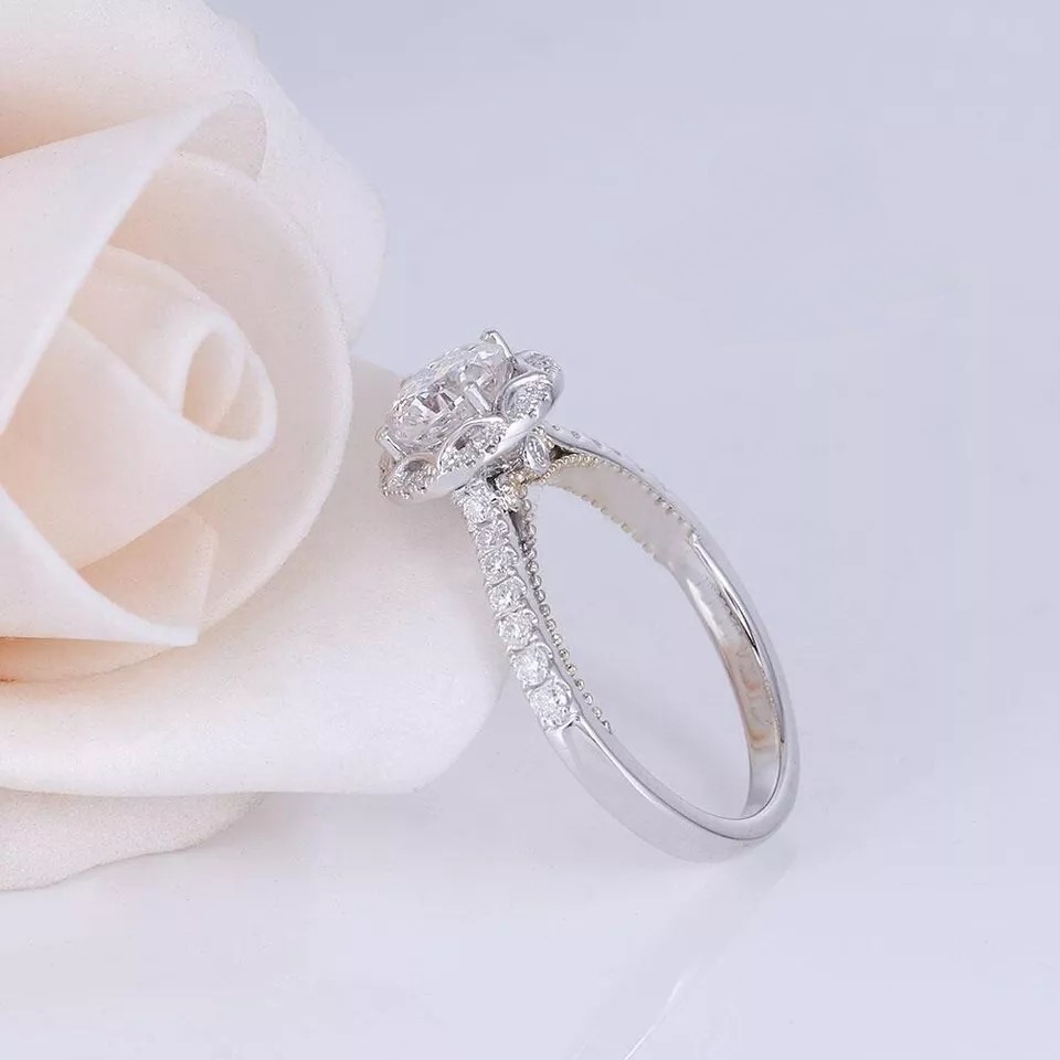 Moissanite Halo Engagement Ring Round Cut 2 Carat 14k White Gold Gift For Her