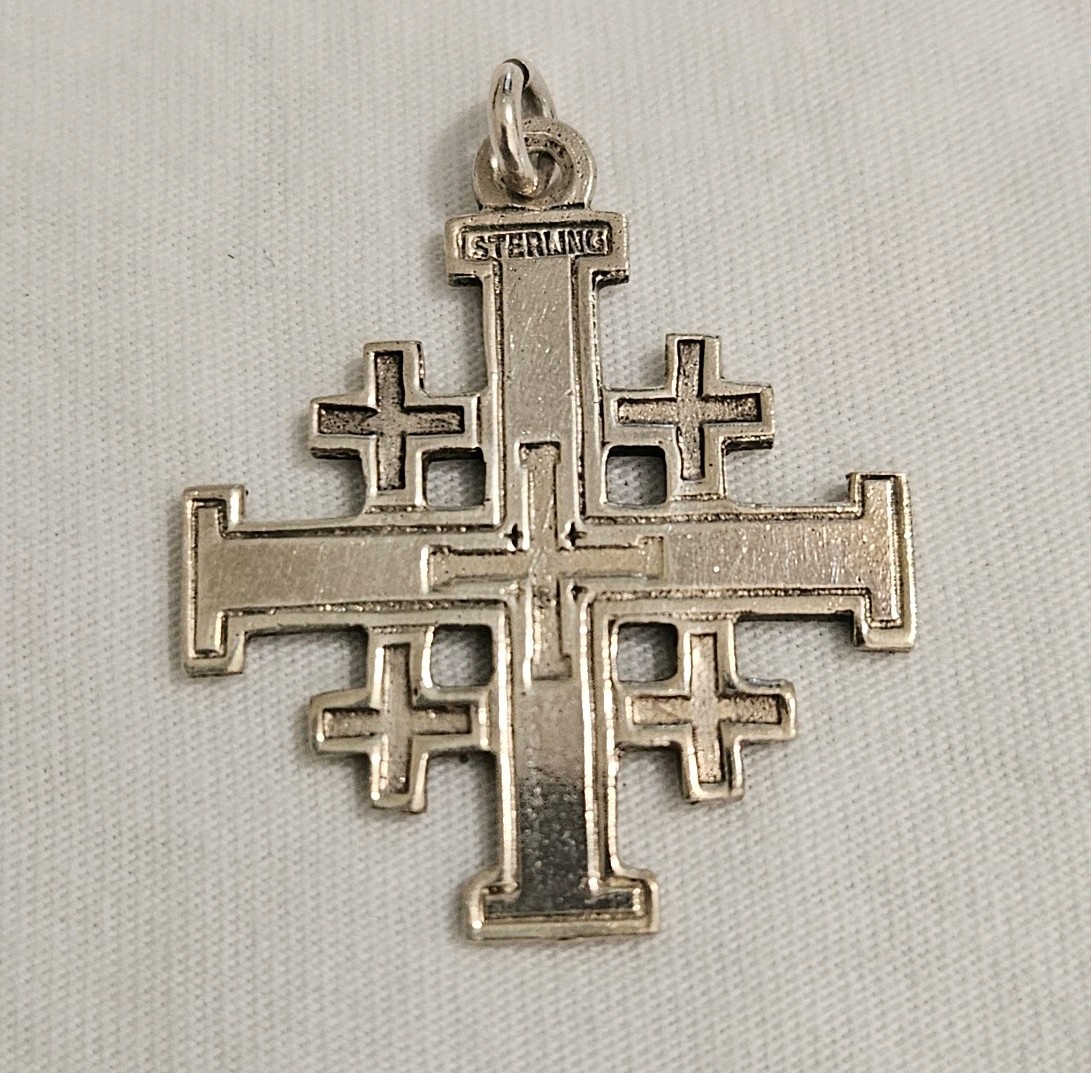 Large STERLING Silver 925 Jerusalem Cross Pendant 1 1/2 X 1 3/16 inches 6.35 grm