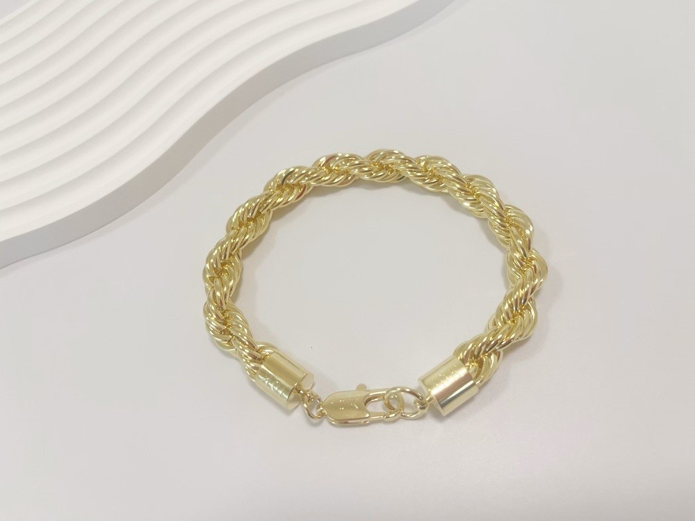 10K Yellow Gold 10mm Diamond Cut Rope Chain Bracelet Men Women 7.5″ 8″ 8.5″ 9″