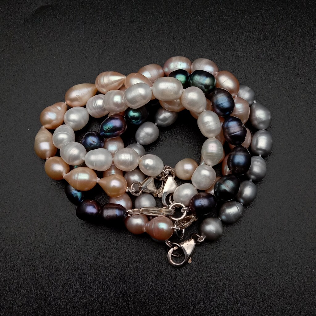 8″ 10x12mm White Black Gray Pink Purple CulturedPearl Bracelet silver clasp 925
