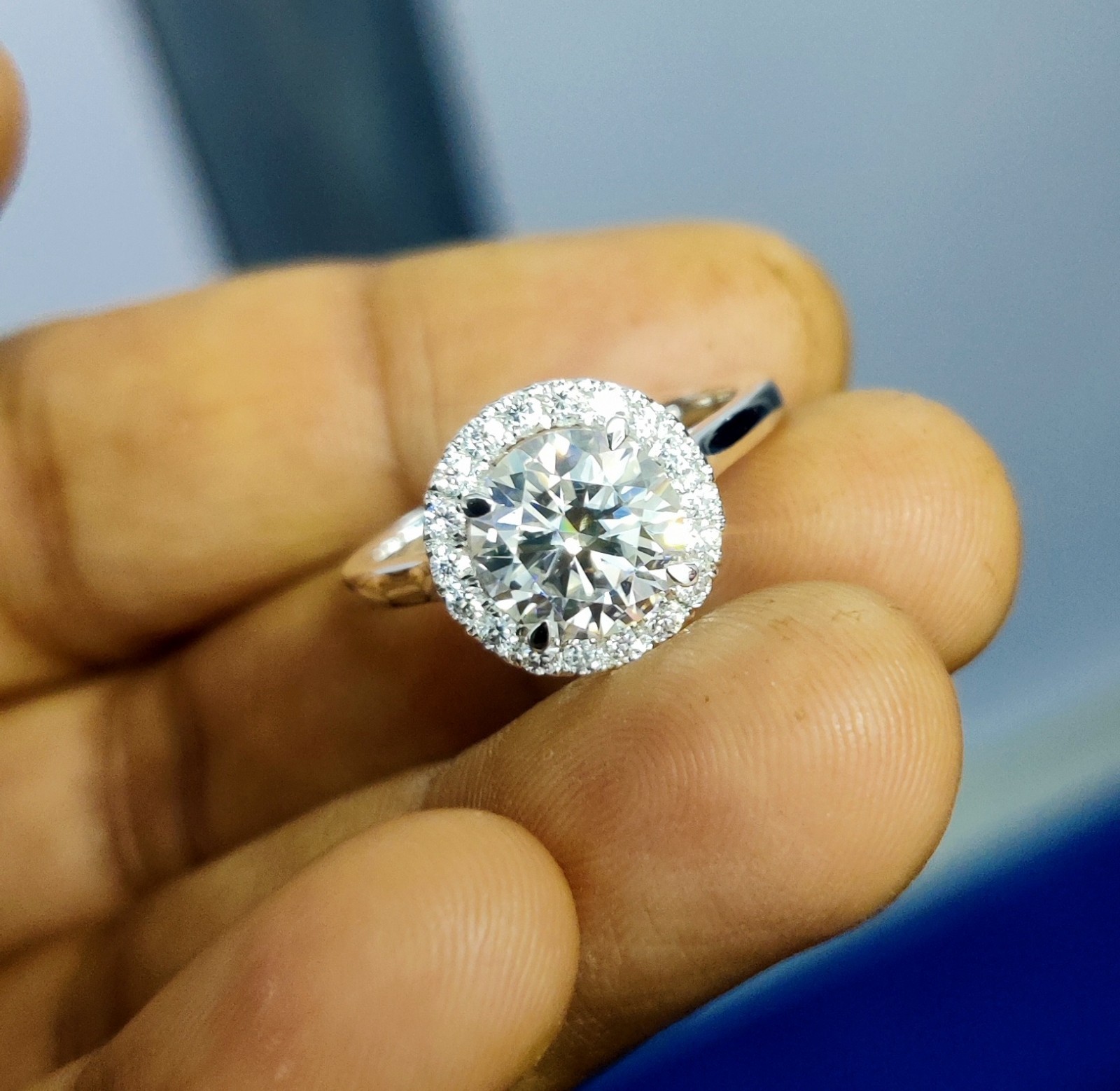 1.30Ct Round Cut Lab Created Diamond Halo Engagement Ring 14K White Gold Plated