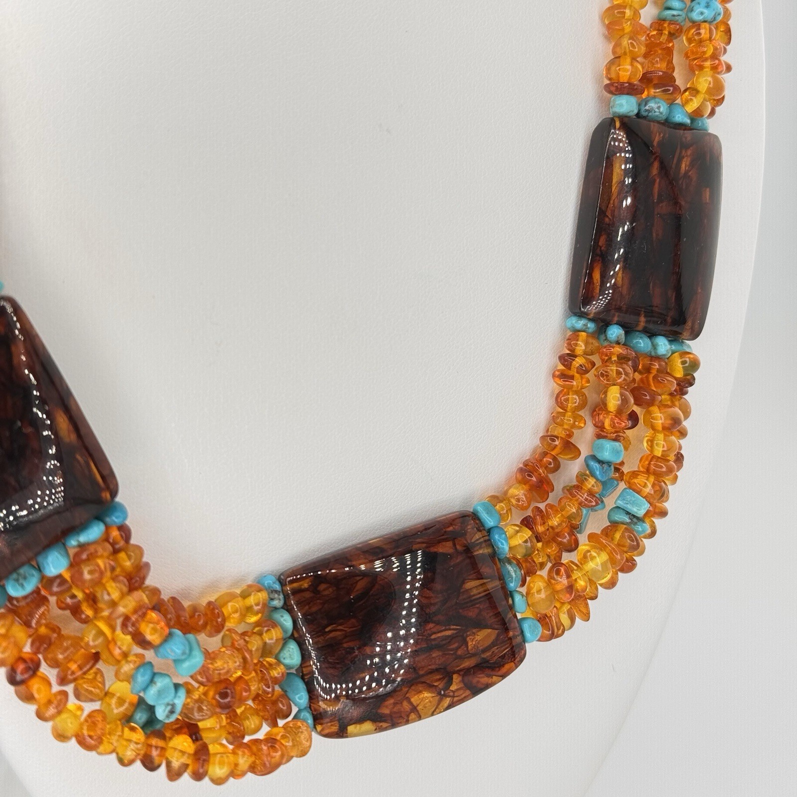 Bohemian Western Multi-Strand Beaded Statement Necklace with Amber & Turquoise