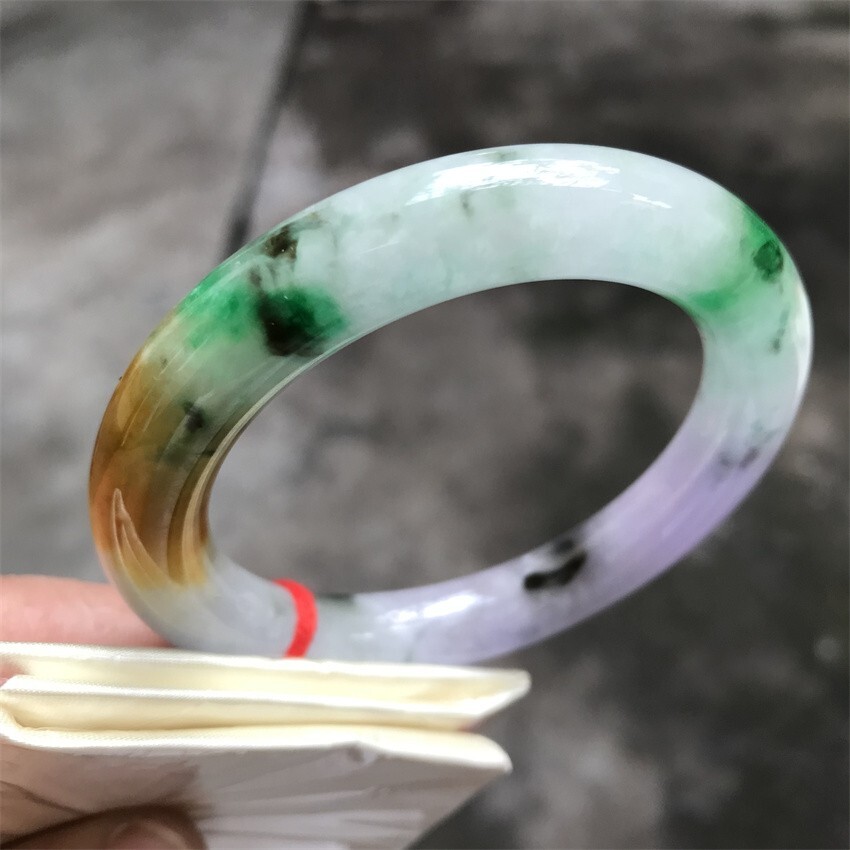 55.5MM Myanmar Natural Green Yellow Lavender Jadeite Jade Bracelet Jade Bracelet