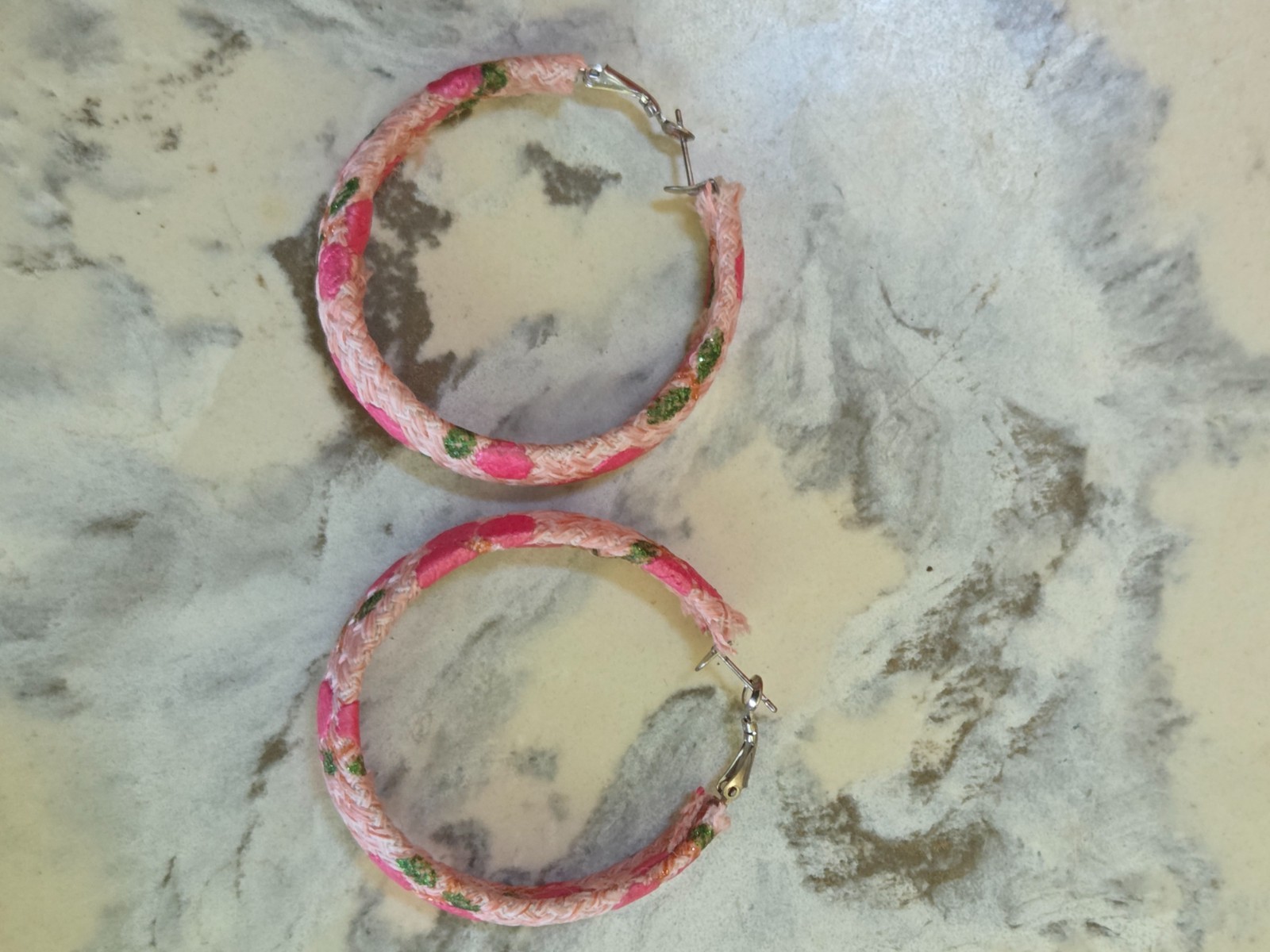 Fun Summer Pink Flower Hoop Earrings