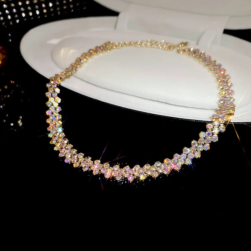 Rhinestone Collar Necklace Full Crystal Geometric 35+5cm Women Jewelry