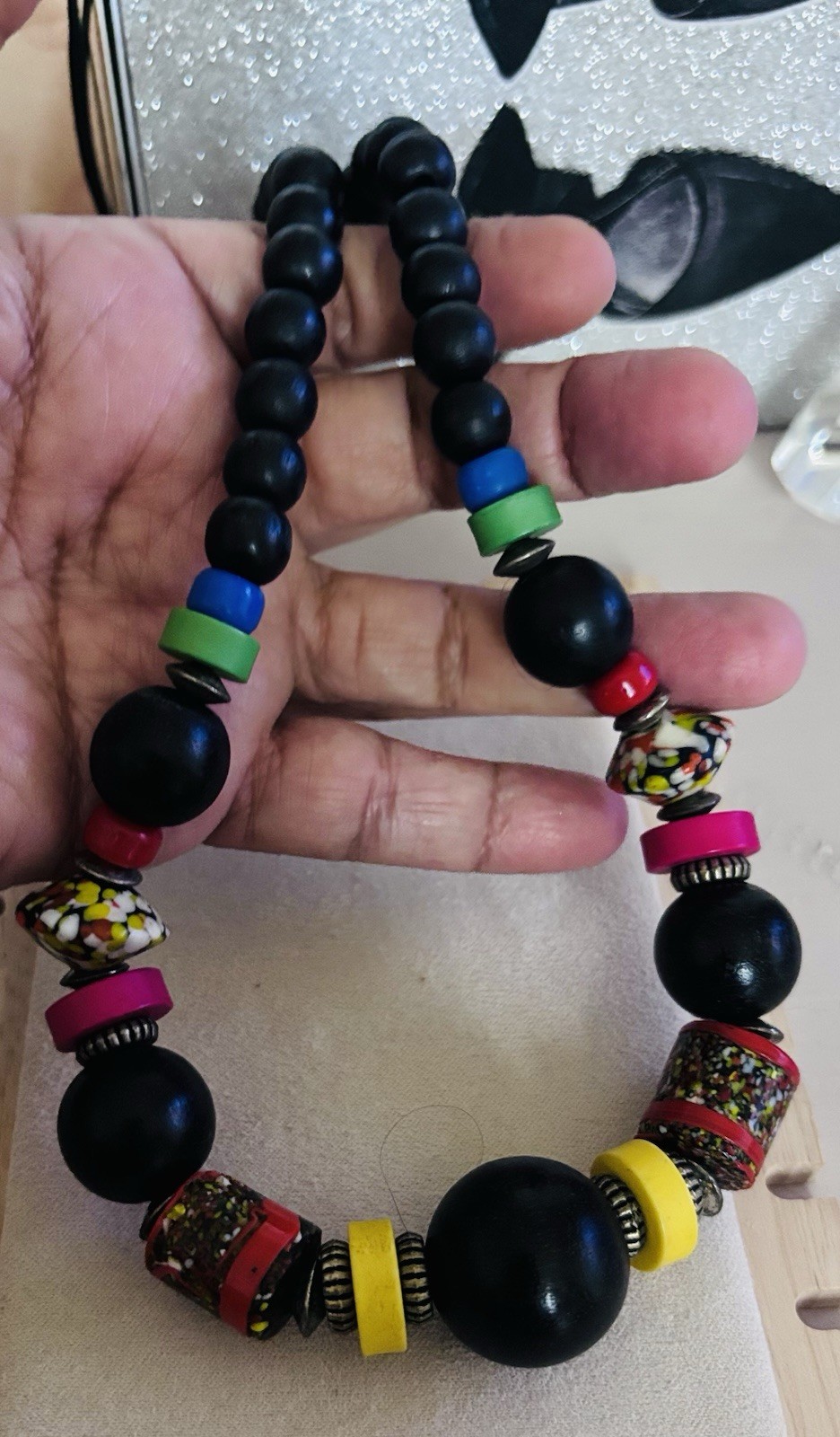 Multicolor Wood Glass Plastic Beaded Necklace Ball/Bead Chain Lobster Clasp