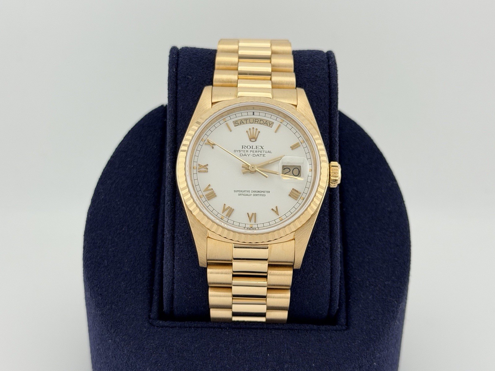Rolex Day Date President 18038 36mm Quickset White Roman Dial 18k Yellow Gold