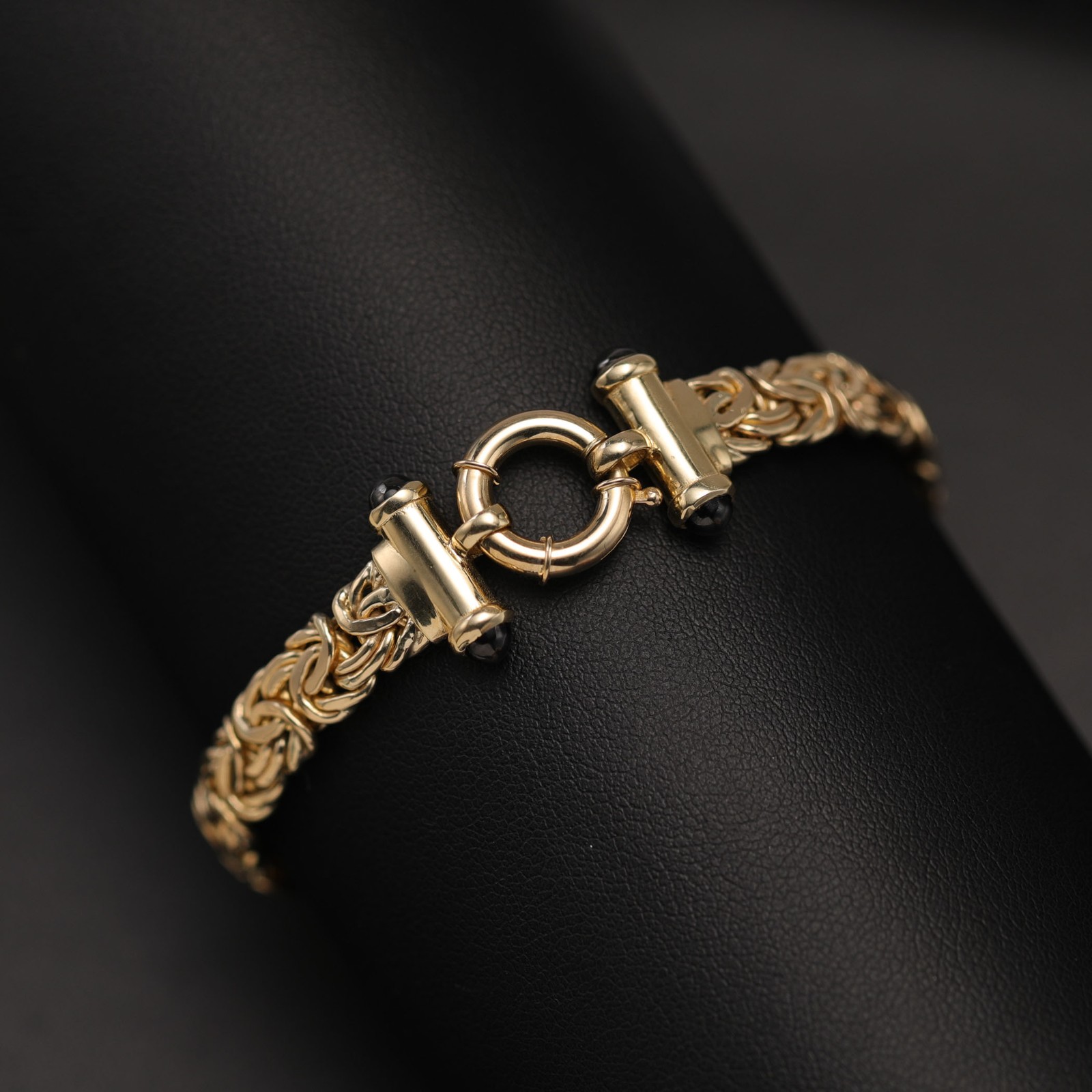10K GOLD 7mm Classic Dome Byzantine Chain Bracelet Fancy Lock Yellow Gold