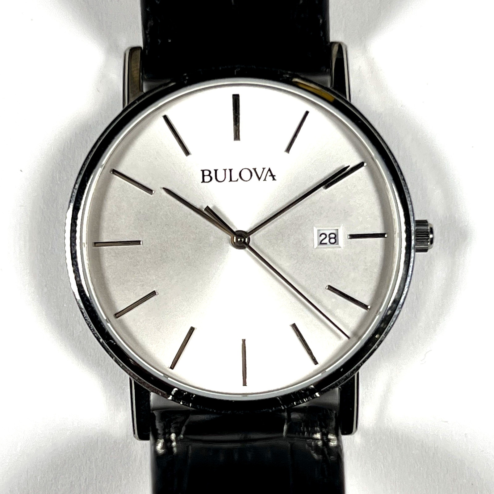 Bulova 96B104 Silver Men’s Dress Formal Classic Watch Leather Strap Bracelet