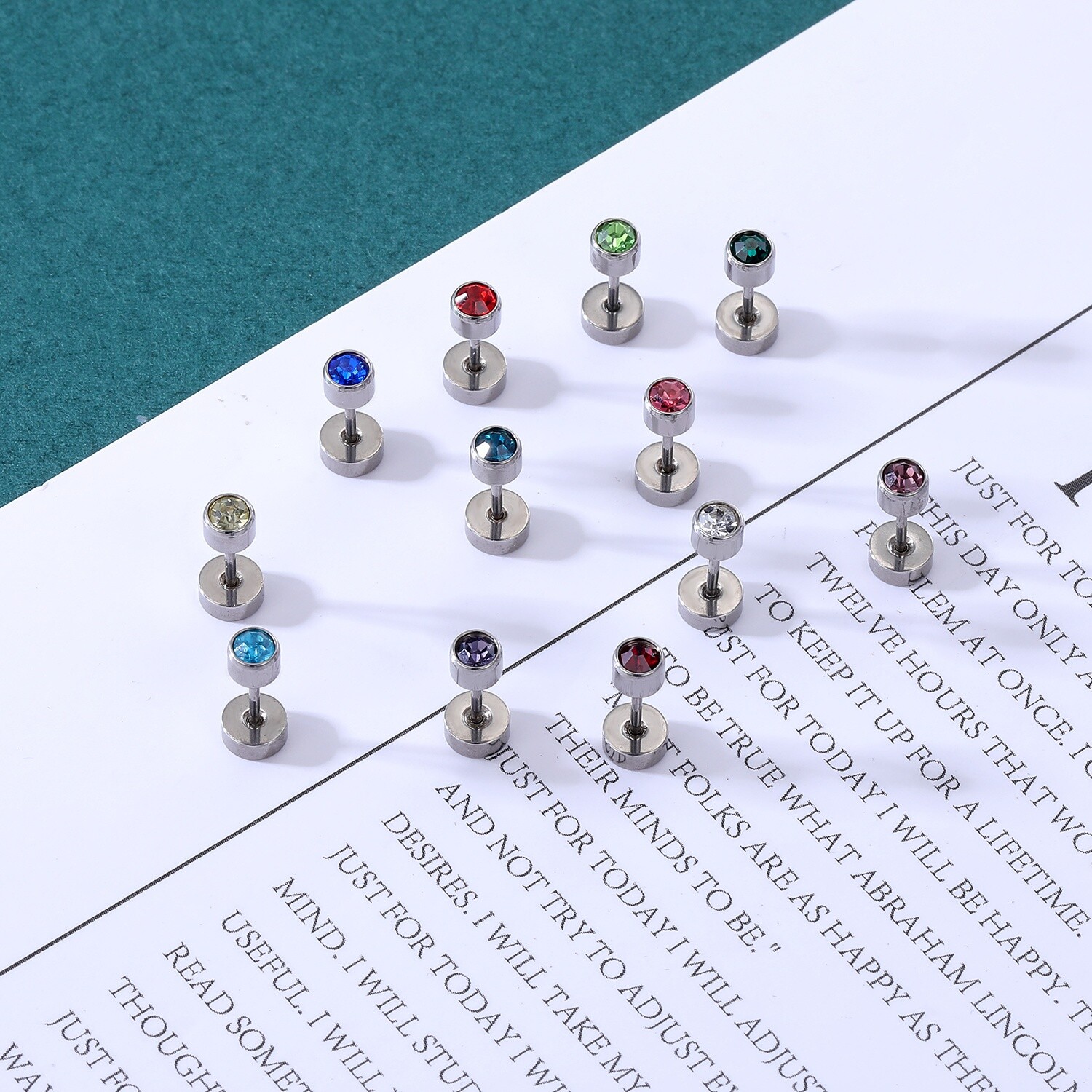 12Pairs/lot 20g Stainless Steel Stud Earring CZ Cartilage Helix Piercing Jewelry