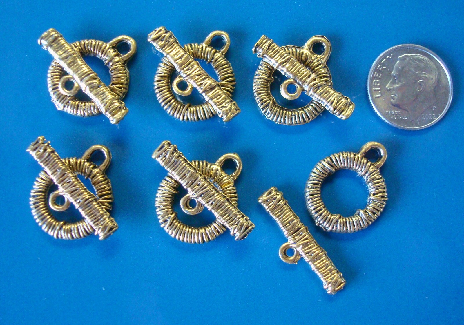 6 WIRE WRAPPED Toggle Jewelry Clasp Sets GOLD Pl Necklaces or Bracelets FPC386
