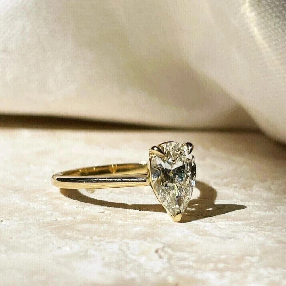 1.50Ct Pear Cut Lab Grown IGI Certified Diamond Ring Solid 925 Sterling Silver