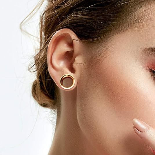 8 Pairs Single Flare Hollow Flesh Tunnels Ear Gauge Plug O Ring Piercing 6G-5/8″