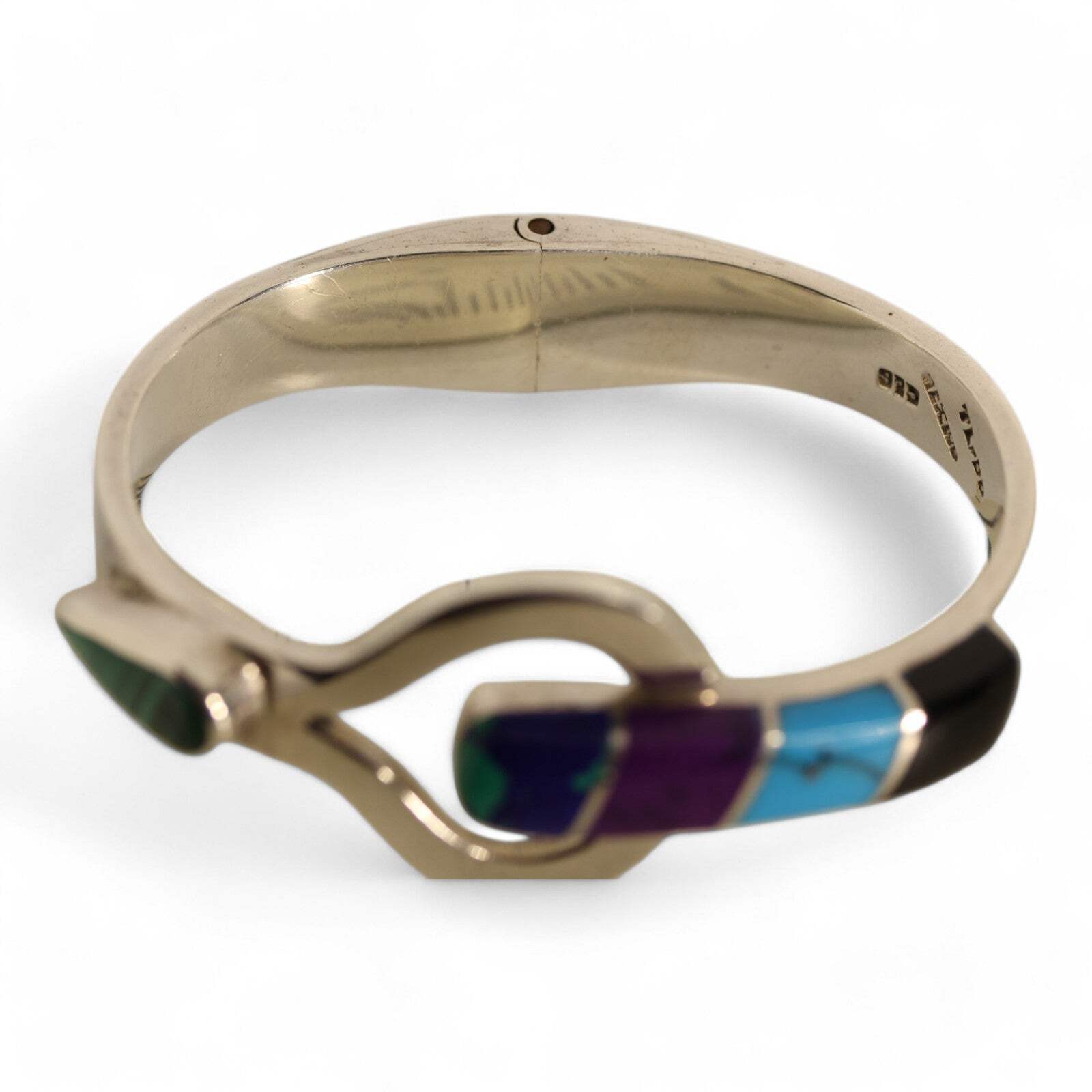 Sterling Silver 925 Mexico TL-88 Multi Stone Hinged Bangle Bracelet – ~6.5 inch