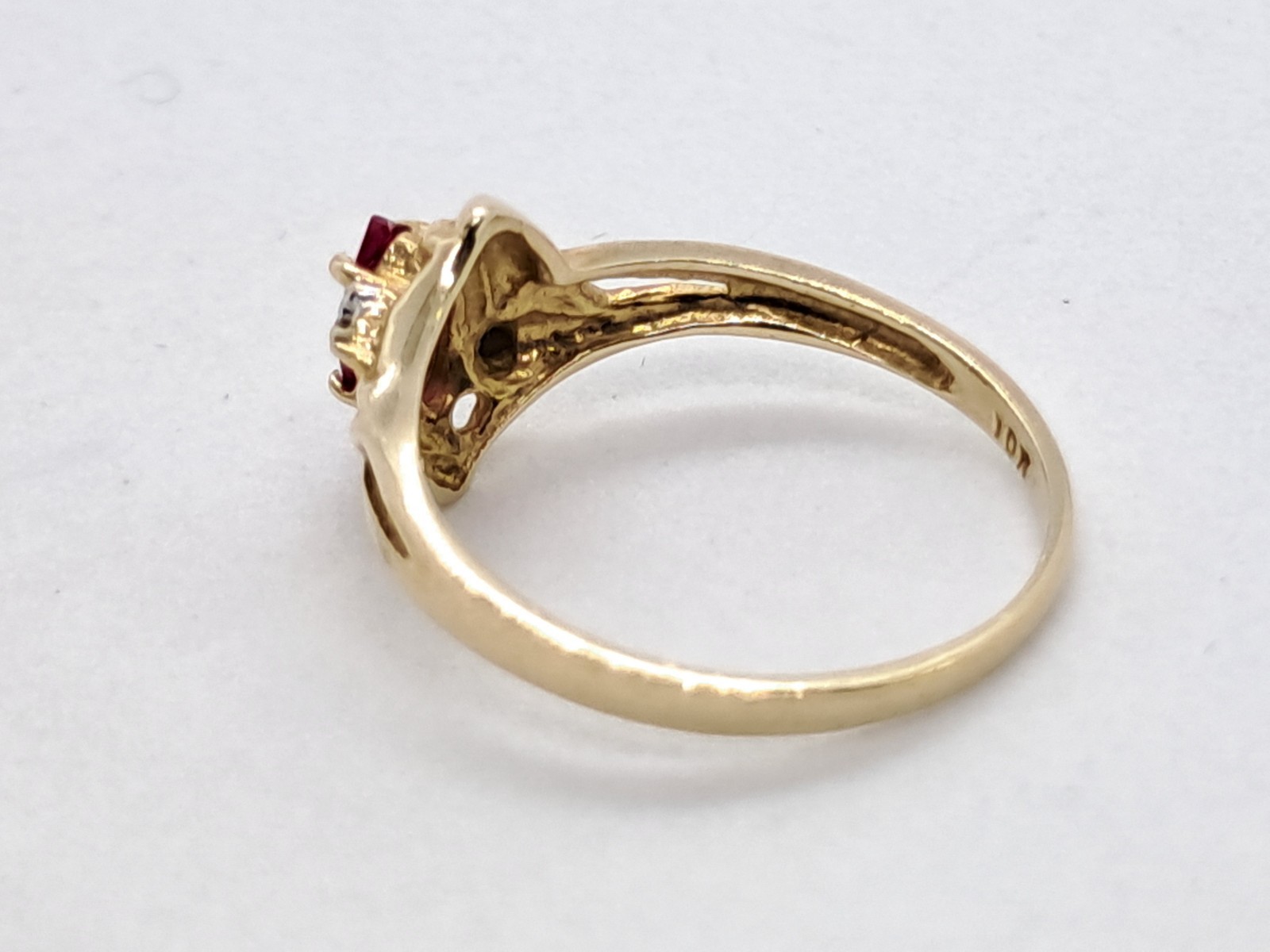 Dainty Victorian Style Marquise Ruby Ring 10K Solid Yellow Gold Natural Diamonds