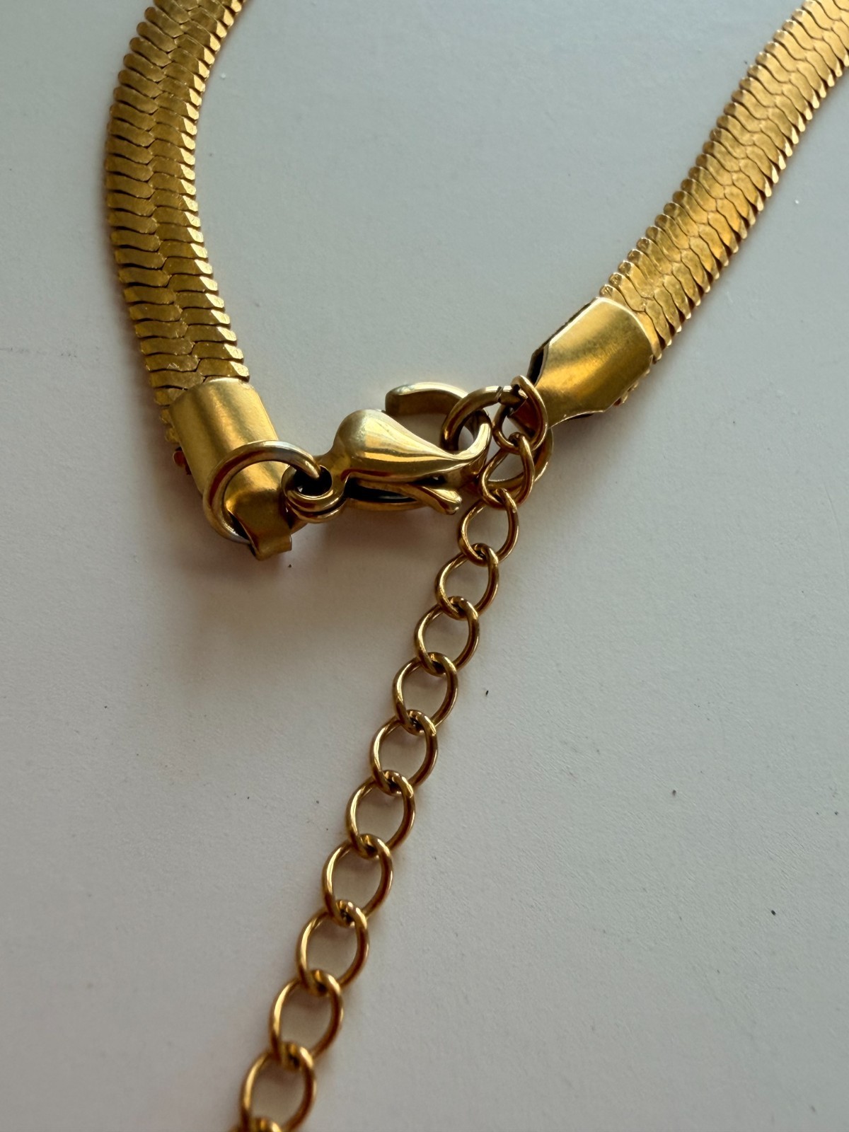 Classic Gold Tone Flat Herringbone Snake Chain Necklace