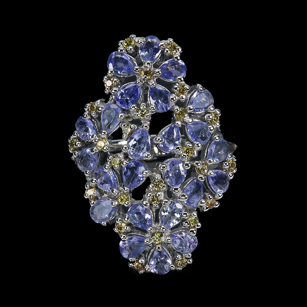 925 Sterling Silver Ring Pear Tanzanite Sapphire Natural Gemstone jewelry Size 7