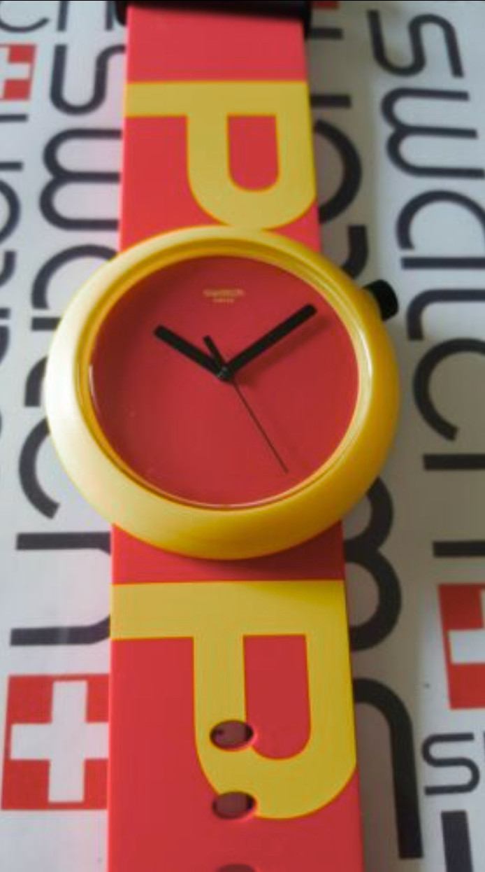 NEW SWISS LIMITED EDITION SWATCH PNJ100 POPTASTIC UNISEX 45MM YELLOW RED BLACK