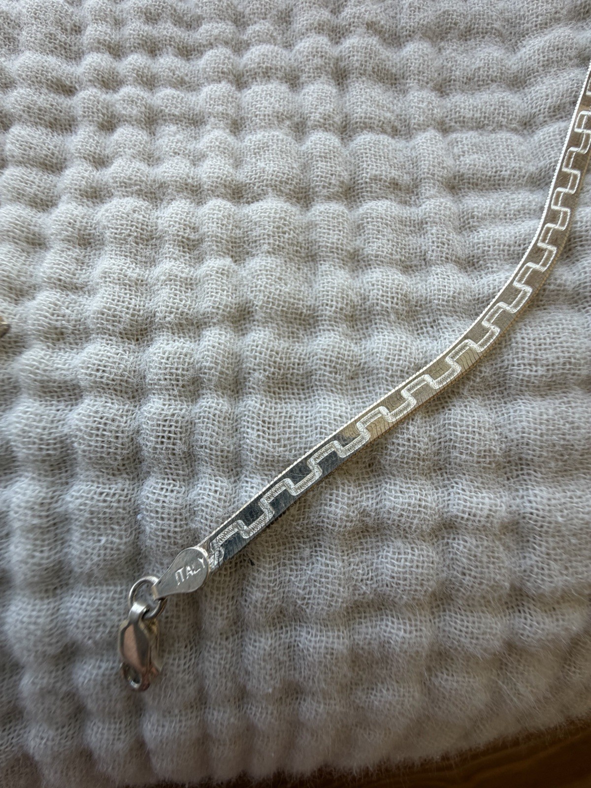 IBB Italy 925 Sterling Silver Greek Key 20” Herringbone Necklace , Silver Clasp