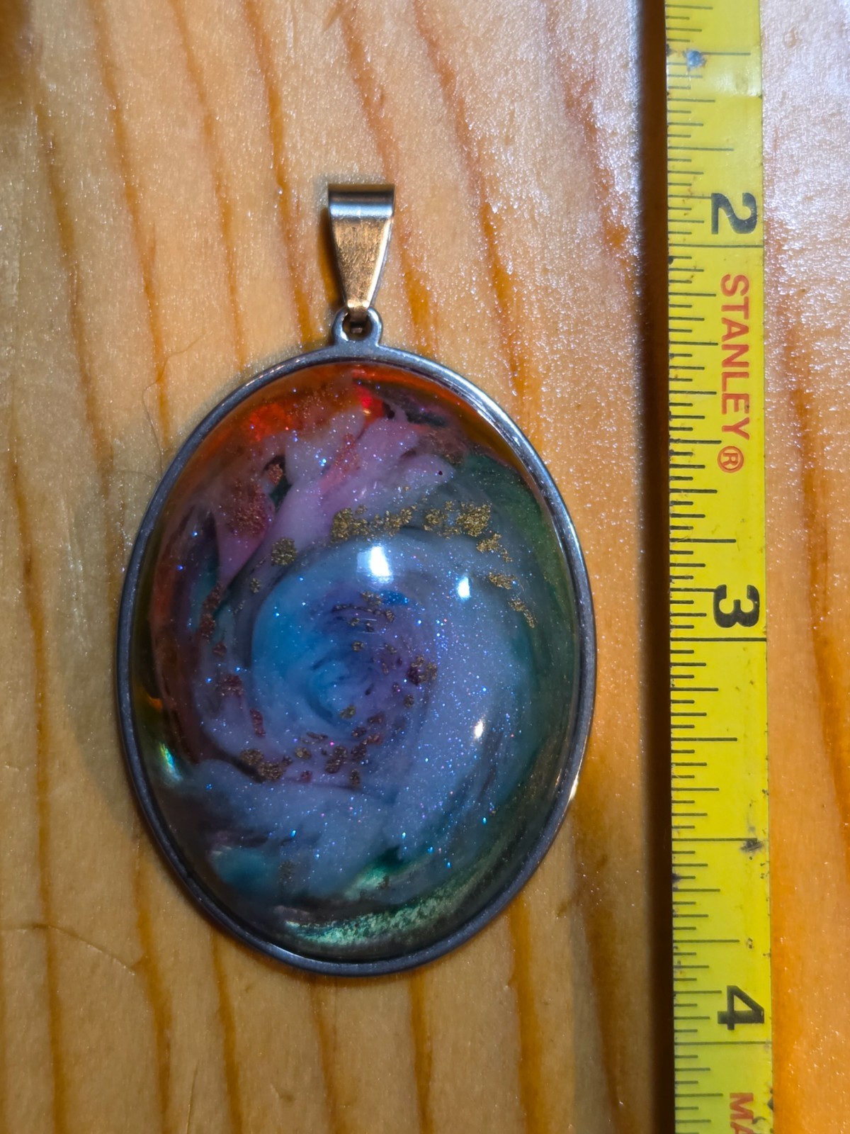 OOAK Nebula Series Petri Effect Resin Oval Pendant Stainless Steel N092