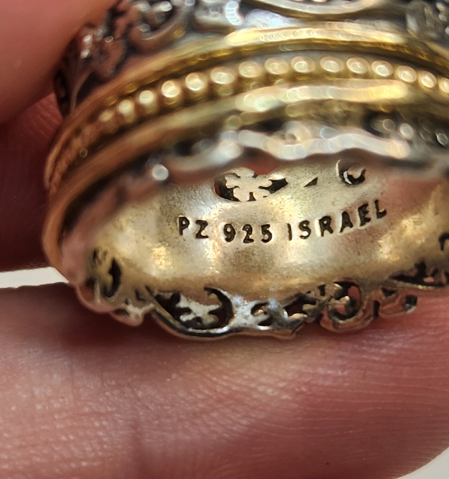 Paz Creations Sterling Silver Lace & Gold Plated Spinner Ring Sz 8 925 ISRAEL PZ