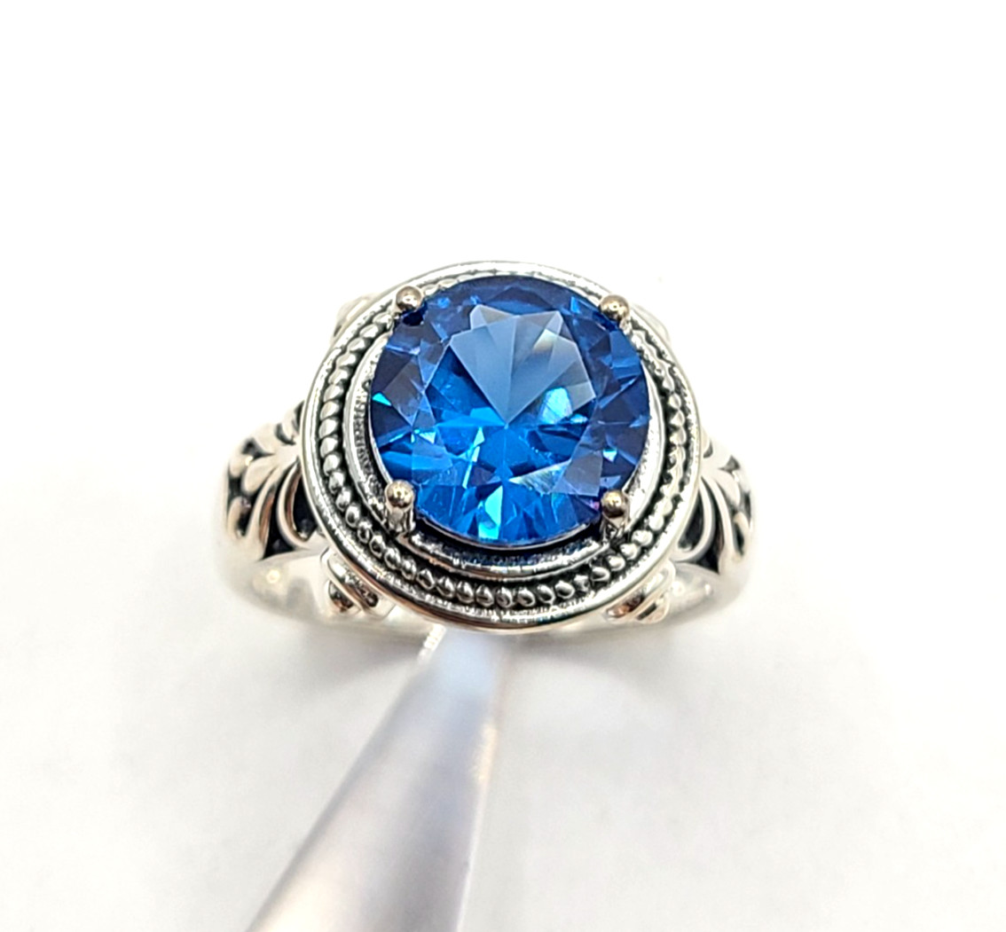 JTV Blue Lab Created Spinel Rhodium Over Sterling Silver Ring 3.27ctw sz 8