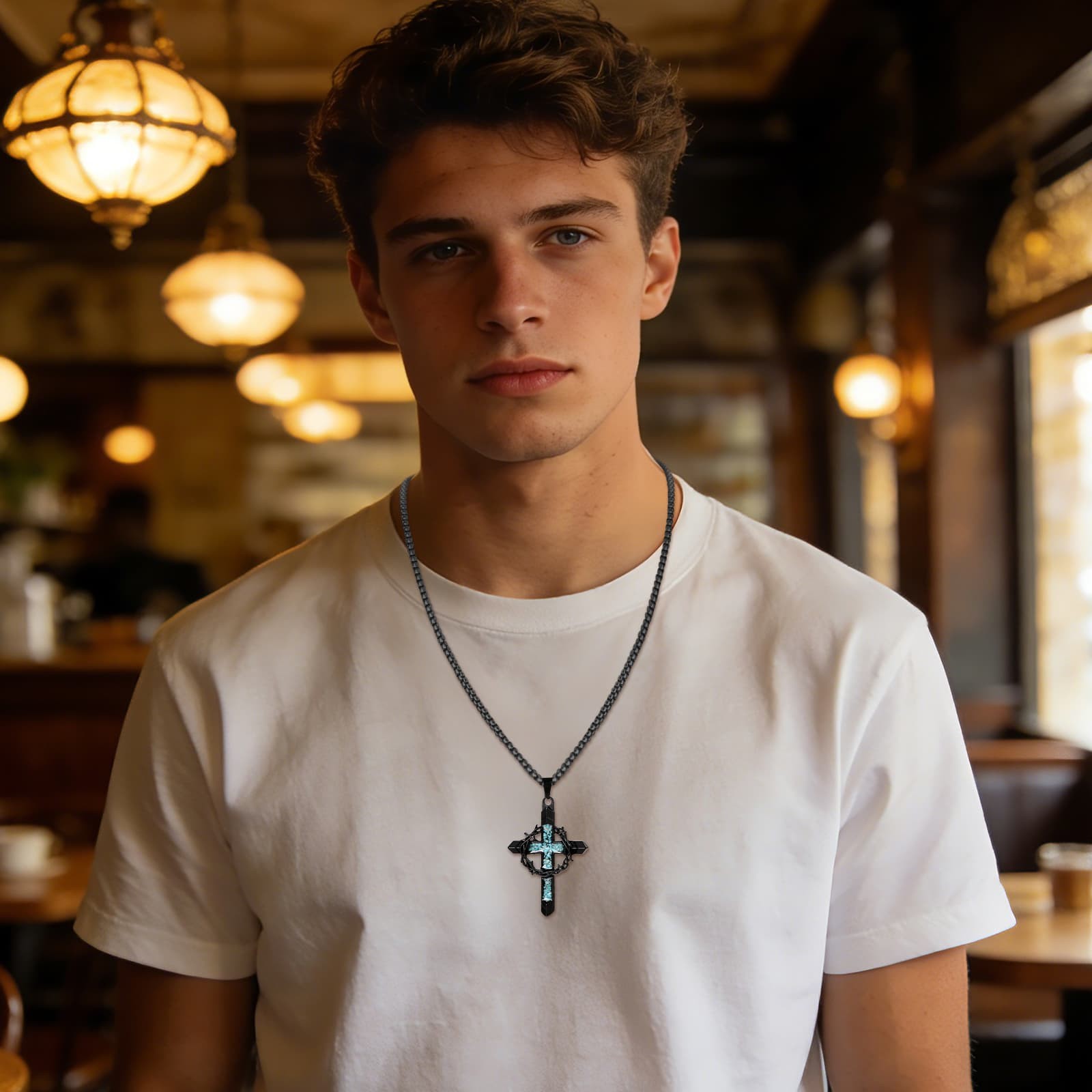 Men’s Womens Crown of Thorns Cross Pendant Necklace Christian Faith Jewelry Gift