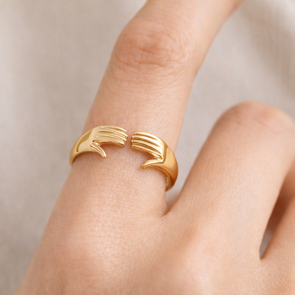 925 Sterling Silver Open Hands Ring | Adjustable Minimalist Statement Jewelry
