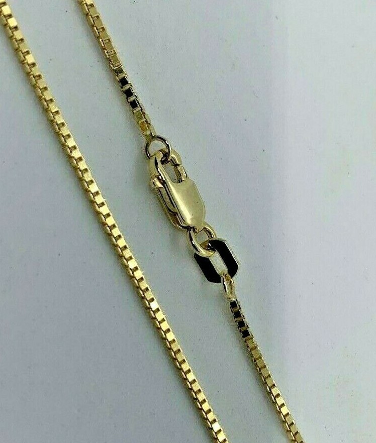 14K Solid Yellow Gold Box Chain Necklace Men’s Women’s 1.35mm Length 16″ to 30″