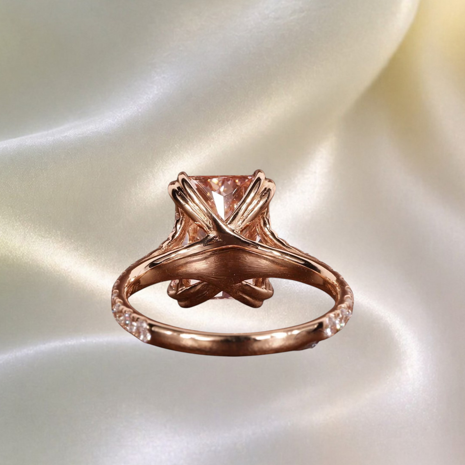 Radiant Cut 3.40 Ct IGI Lab Created Diamond Ring 14k Rose Gold Fancy Vivid Pink
